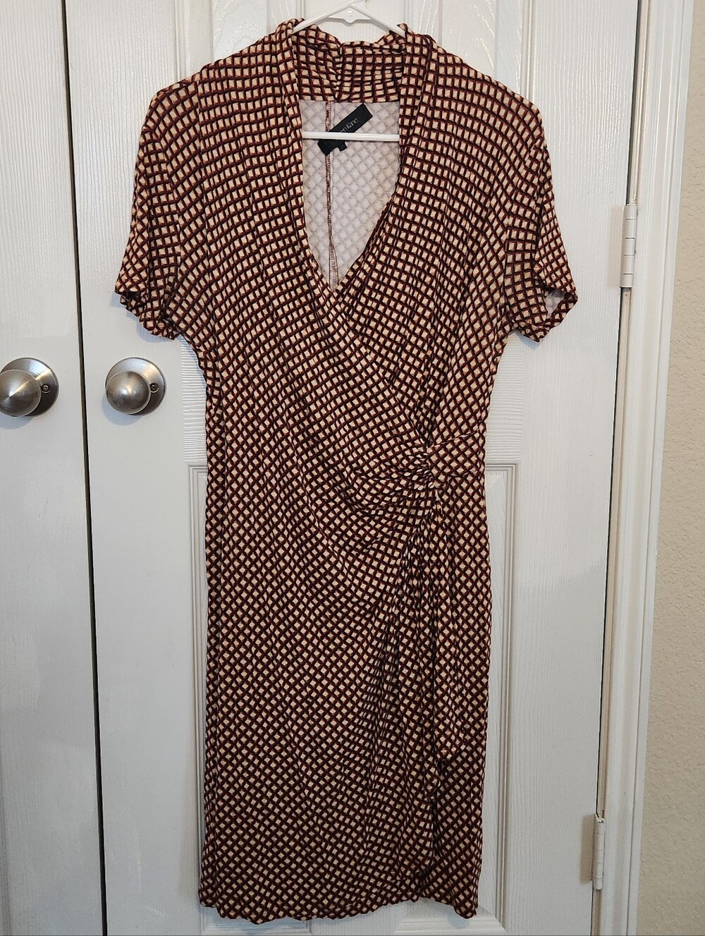 Brown & Cream Patterned Wrap Dress